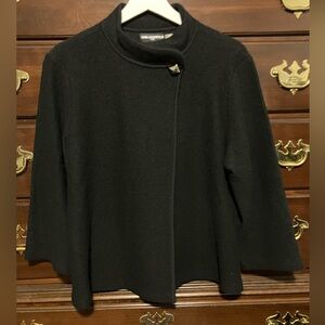 Karl Lagerfeld Cardigan Sweater Womens Size M Black Gold Button Cap Poncho